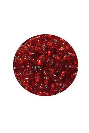 Dökme Cam Kum Boncuk Büyük Boy (6/0) 4 mm - 60 Gram - Şeffaf Kırmızı - BNC115