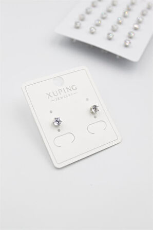 Küçük Boy Zirkon Taşlı Tektaş  Küpe - Gümüş