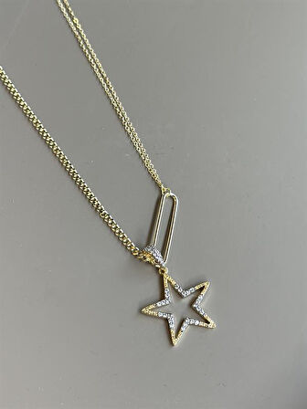 Taşlı Yıldız Kolye - Altın
