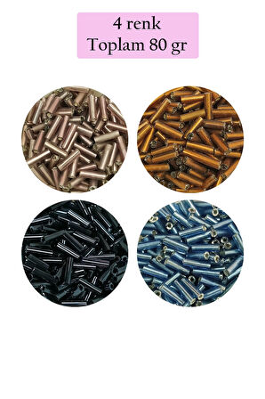 Uzun Boru Kesme Boncuk Çap 2mm Uzunluk 10 mm - 4 Renk - Toplam 80 Gram - BNC426