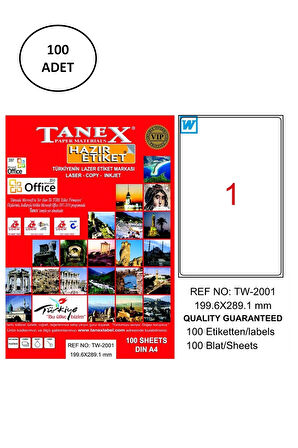 Tanex Tw-2001 Lazer Etiket 199X289 Mm 100 Adet