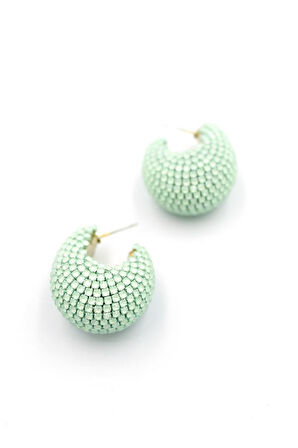 Taşlı Halka Küpe - Yeşil