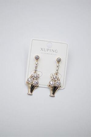 Çiçek Buketi Küpe - Altın