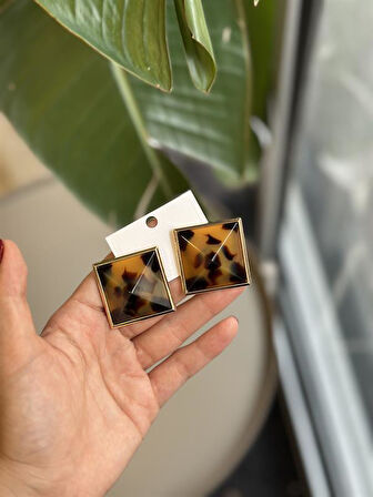 Taşlı Küpe - Kahverengi