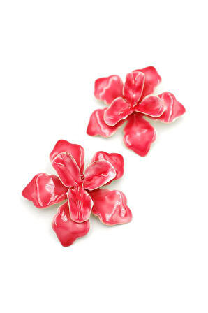 Metal Çiçek Küpe - Pembe