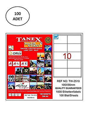 Tanex Tw-2510 Lazer Etiket 105X56 Mm 100 Lü