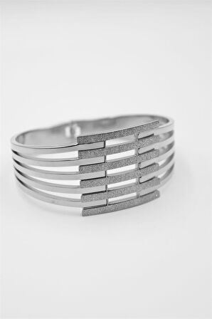 Yaldızlı Kalın Kaburga Bilezik - Gümüş