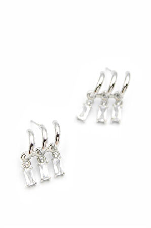 Küçük Baget Taşlı Küpe - Gümüş