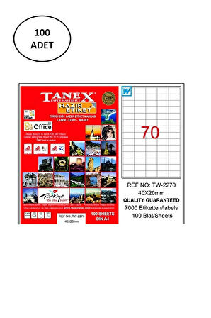 Tanex Tw-2270 40x20 Mm Laser Etiket 100 Lü