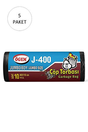 J-400 Jumbo Boy Çöp Torbası 80 x 110 cm 10 Lu Rulo x 5 Paket = 50 Adet (Siyah)