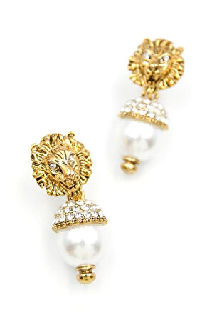 İncili Aslan Küpe - Bronz