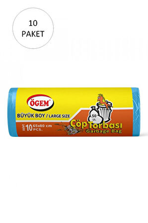 Büyük Boy Çöp Torbası 65 x 80 cm 10 Lu Rulo x 10 Paket = 100 Adet (Mavi)