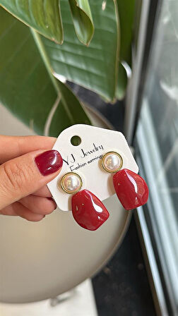 Taşlı Küpe - Kırmızı