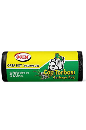 Orta Boy Çöp Torbası 55 x 60 cm 20 Li Rulo x 5 Paket = 100 Adet (Siyah)