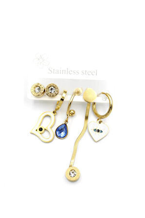 Çoklu Çelik Küpe - Altın