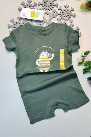 Yazlık %100 Pamuk Haki Yeşil Kısa Kol ÇıtÇıtlı Bebek Tulum Hellobaby Ebebek Badi 1 Adet 0-6 Ay