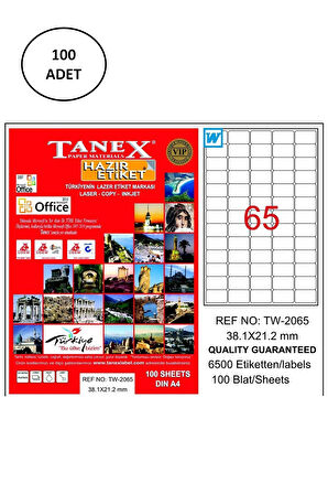 Tanex Tw-2065 Lazer Etiket 38X21 Mm 100 Lü