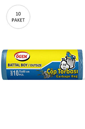 Battal Boy Çöp Torbası 75 x 90 cm 10 Lu Rulo x 10 Paket = 100 Adet (Mavi)