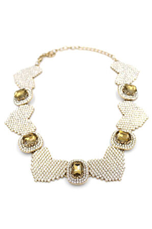 Taşlı Kalp Kolye - Altın