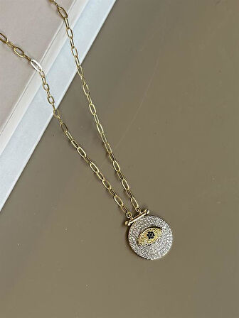 Taşlı Göz Kolye - Altın