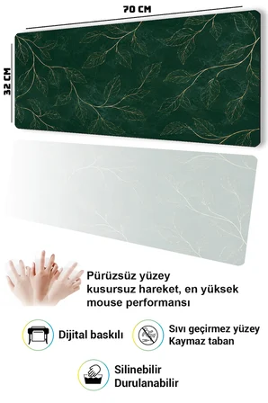 SonicTouch Klavye Mousepad 32x70cm Dikişsiz Pürüzsüz Sıvı Geçirmez Kaymaz Taban Altın Yapraklar