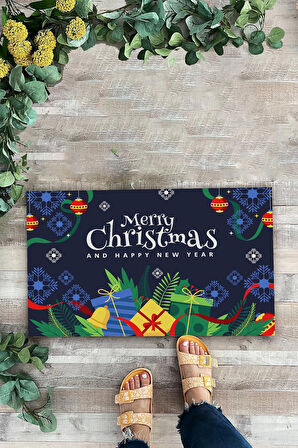 Valerine Life Yılbaşı Hediye Kutulu Kar Taneli Welcome Hoş Geldiniz Kapı Önü Paspası 45x70cm