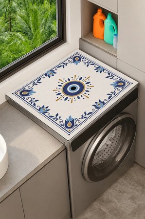 Valerine Life Çamaşır Kurutma Makinesi Üstü Düzenleyici Matı Sıvı Geçirmez Örtü Nazar Çiçeği