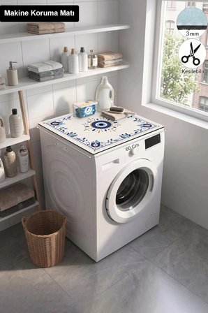 Valerine Life Çamaşır Kurutma Makinesi Üstü Düzenleyici Matı Sıvı Geçirmez Örtü Nazar Çiçeği