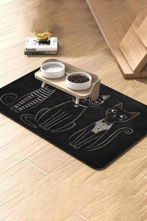 MAtGo Pati Kedi Köpek Beslenme Matı 50x70cm Su Geçirmez Mama Kabı Paspası Tebeşir Çizim Kediler