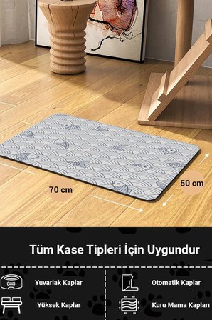 MAtGo Pati Kedi Köpek Beslenme Matı 50x70cm Su Geçirmez Mama Kabı Altlığı Paspası Mavi Koi Dalgaları