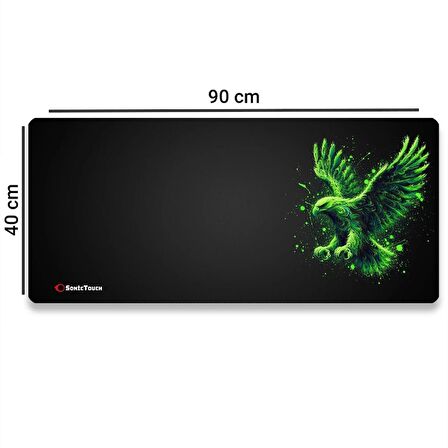 SonicTouch UltraGrand Siyah ve Neon Yeşili Kartal Dikişsiz Xxl Gaming Oyuncu Masaüstü Klavye Mouse Pad 40x90Cm