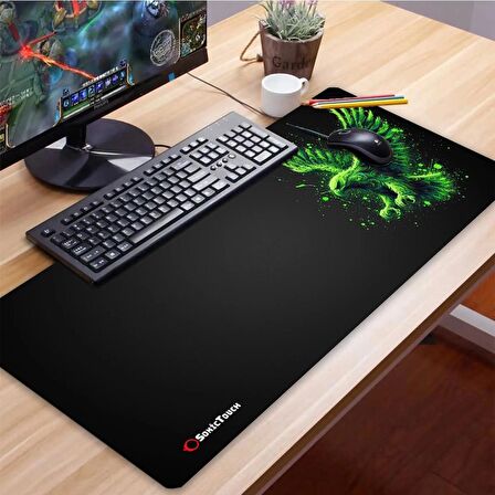 SonicTouch UltraGrand Siyah ve Neon Yeşili Kartal Dikişsiz Xxl Gaming Oyuncu Masaüstü Klavye Mouse Pad 40x90Cm