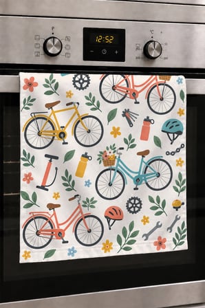 Valerine Life El Kurulama Havlusu 30x50cm Mutfak, Fırın için Pamuklu Emici Çiçekli Bisiklet