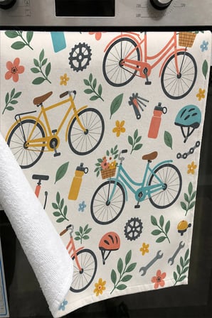 Valerine Life El Kurulama Havlusu 30x50cm Mutfak, Fırın için Pamuklu Emici Çiçekli Bisiklet