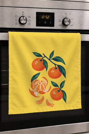 Valerine Life El Kurulama Havlusu 30x50cm Mutfak, Fırın için Pamuklu Emici Mandalina Bahçesi