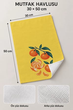 Valerine Life El Kurulama Havlusu 30x50cm Mutfak, Fırın için Pamuklu Emici Mandalina Bahçesi