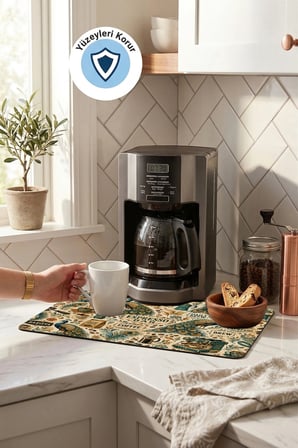 Valerine Life Kahve Espresso Makinesi Matı 35x45cm Çaycı Pad Su Geçirmez Peacock Espresso