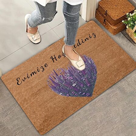 Valerine Life Kalpli Lavanta Evimize Hoş Geldiniz Kapı Önü Paspası 45x70cm