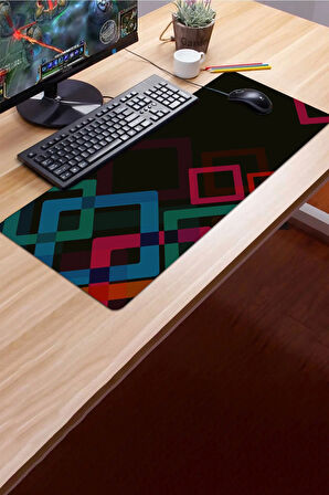 SonicTouch Renkli Kareler Siyah Gamer Oyuncu Dikişsiz Sıvı Geçirmez Klavye Mouse Pad 32x70Cm