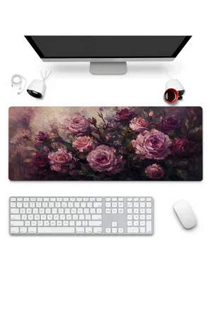 SonicTouch Klavye Mousepad 32x70cm Dikişsiz Pürüzsüz Sıvı Geçirmez Kaymaz Taban Gece Gülleri
