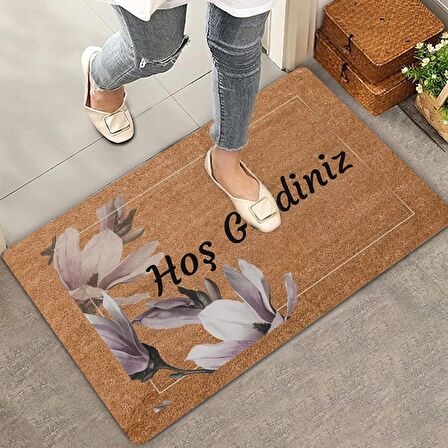 Valerine Life Pudra Rengi Zambak Çiçeği Hoş Geldiniz Kapı Önü Paspası 45x70cm