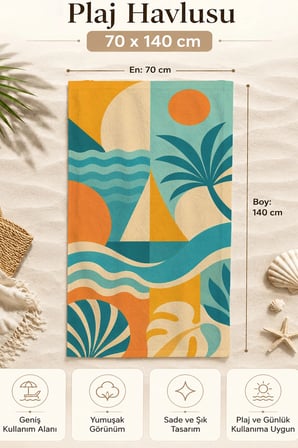 Valerine Life Plaj Havlusu 70x140cm Havuz Spa Sauna Spor Pamuklu Emici Ada Formları
