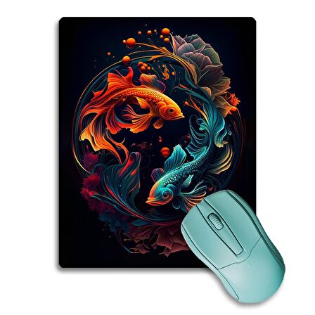 SonicTouch Ying Yang Temalı Mavi Turuncu Koi Balığı Kaydırmaz Gaming Oyuncu Dikişsiz Mouse Pad/Ped