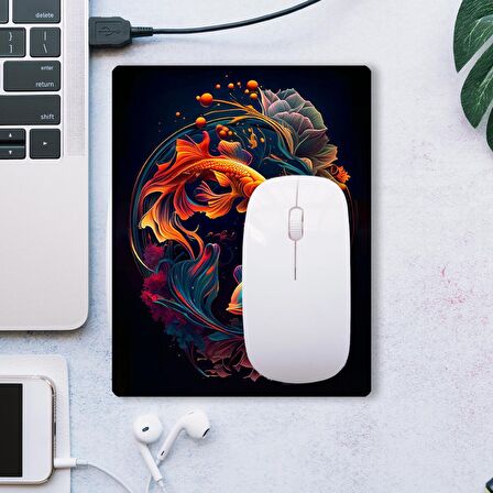 SonicTouch Ying Yang Temalı Mavi Turuncu Koi Balığı Kaydırmaz Gaming Oyuncu Dikişsiz Mouse Pad/Ped