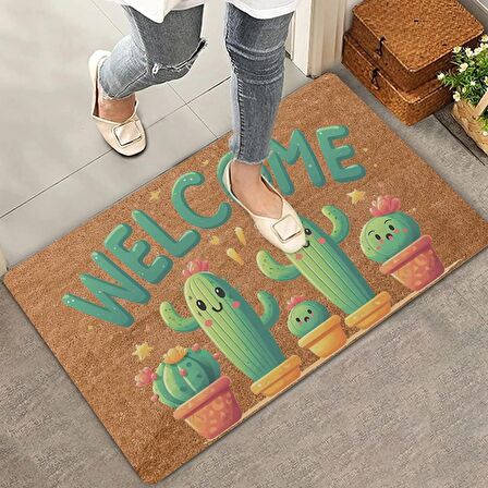Valerine Life Sevimli Kaktüs Ailesi Welcome Kapı Önü Paspası 45x70cm