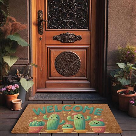 Valerine Life Sevimli Kaktüs Ailesi Welcome Kapı Önü Paspası 45x70cm