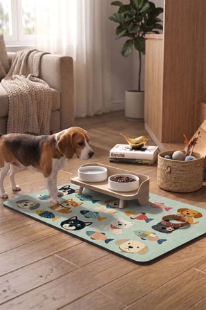 MAtGo Pati Kedi Köpek Beslenme Matı 50x70cm Yamalı Köpek Su Geçirmez Kaymaz Mama Kabı Altlığı Paspas