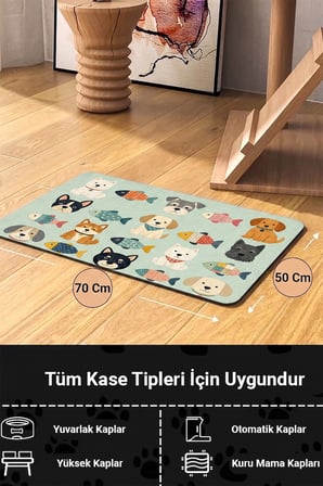MAtGo Pati Kedi Köpek Beslenme Matı 50x70cm Yamalı Köpek Su Geçirmez Kaymaz Mama Kabı Altlığı Paspas