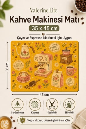 Valerine Life Kahve Espresso Makinesi Matı 35x45cm Çaycı Pad Su Geçirmez Güneşli Barista Bahçesi