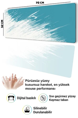 SonicTouch Klavye Mousepad 32x70cm Dikişsiz Pürüzsüz Sıvı Geçirmez Kaymaz Taban Turkuaz Geçiş